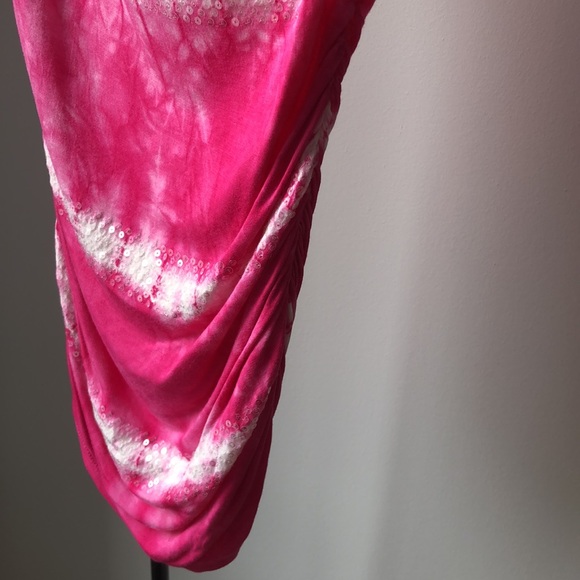 Barbie-pink top, tie dyed, clear sequins - Picture 4 of 5